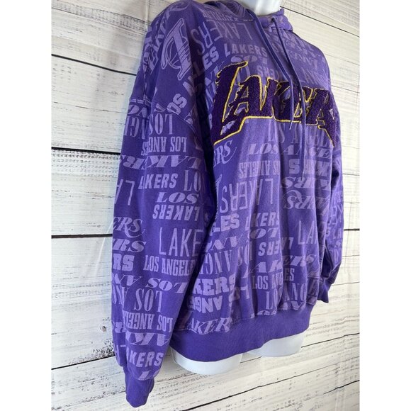 Los Angeles Lakers Purple Allover Logo Hoodie & Wide Leg Sweatpants Fit L-XL - Picture 5 of 16